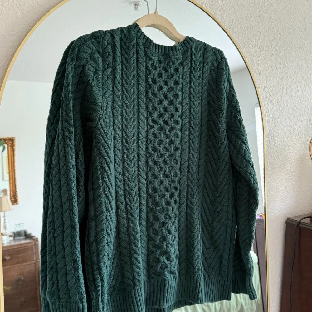 Green Fisherman Cable Knit Sweatshirt (Size: Medium) - Picture 2 of 4